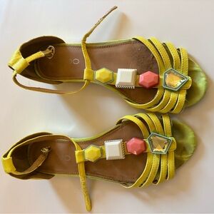 Aldo Yellow Strappy Sandals with Colorful Accents